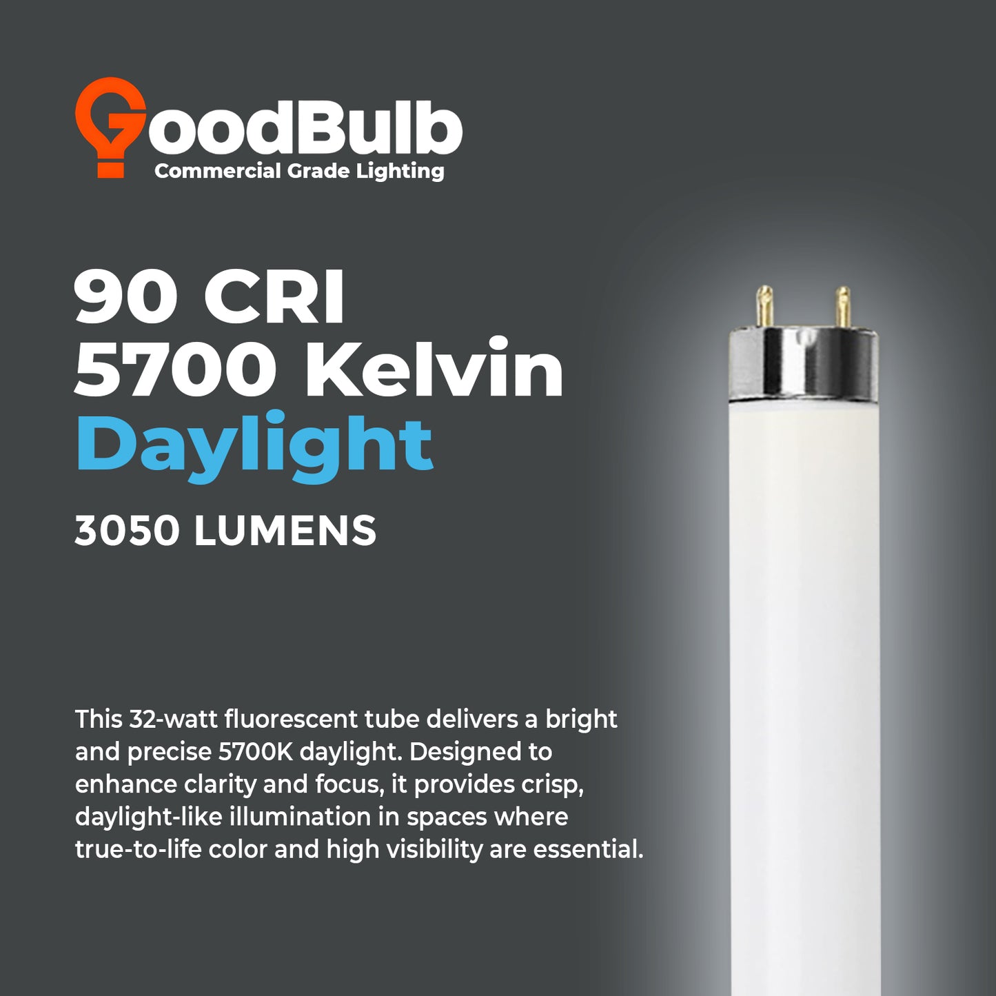 5700K daylight deluxe color temperature ā F32T8/957 T8 fluorescent lighting