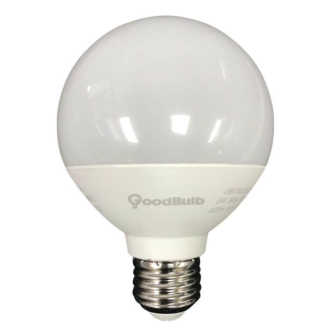 Wide beam globe LED light bulb with a warm sunset illumination.