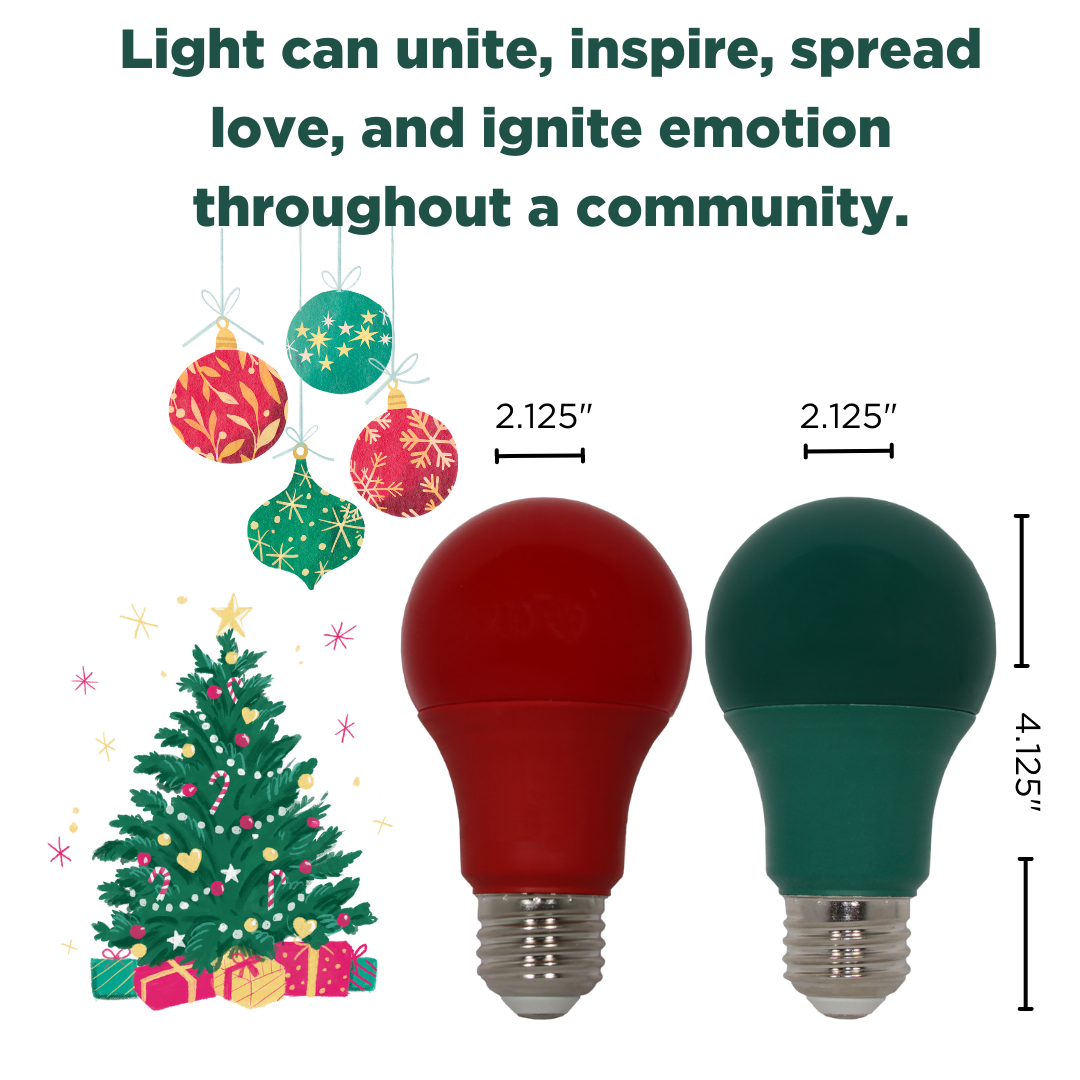 Red and green Christmas LED light bulbs. Can spread holiday spirit throughout a community.