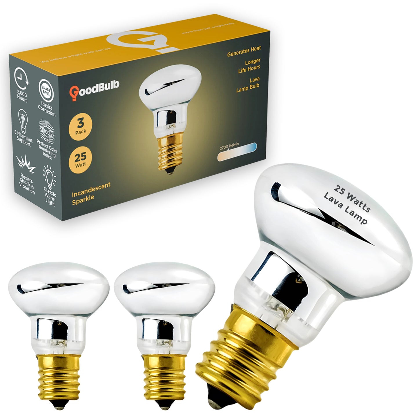 Side view of GB25WR39E17R3 R39 reflector incandescent bulb showing compact design and reflective coating