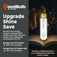 Cost savings comparison – GB25T10E26C T10 incandescent bulb vs LED upgrade