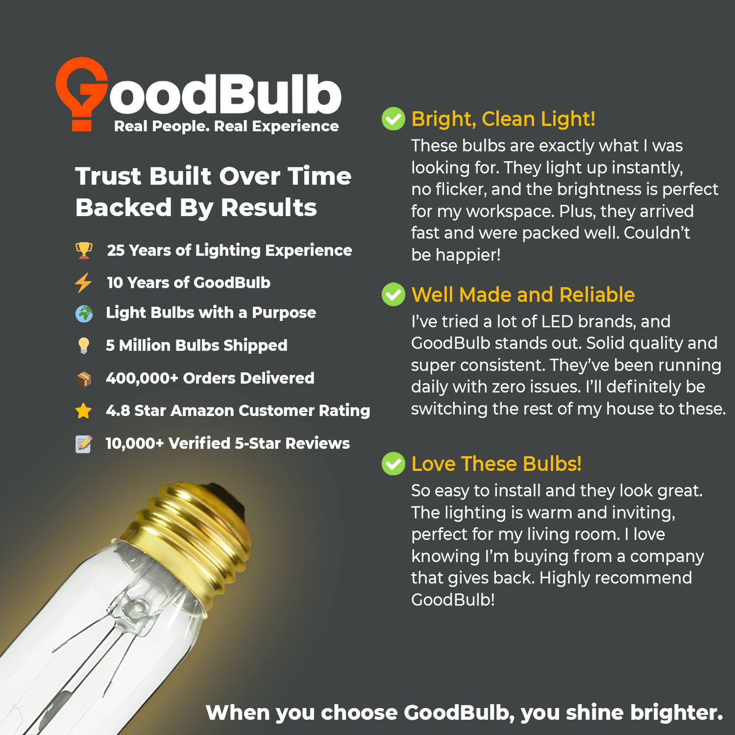 Positive feedback on GB25T10E26C 25W clear T10 tubular incandescent bulb performance