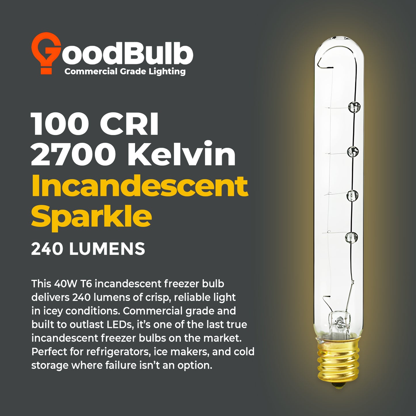 2700K warm white light ā GB40WT6E17CL2 tubular T6 incandescent bulb