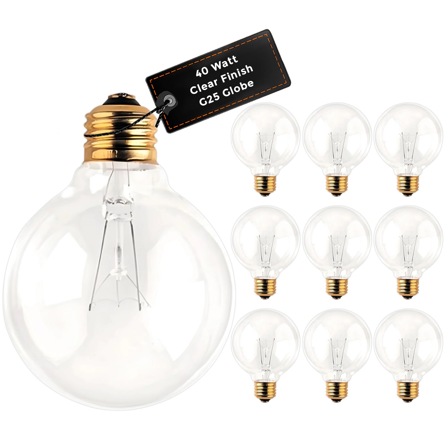 GB40G25E26C10 G25 incandescent light bulb – 40W clear globe with E26 medium base