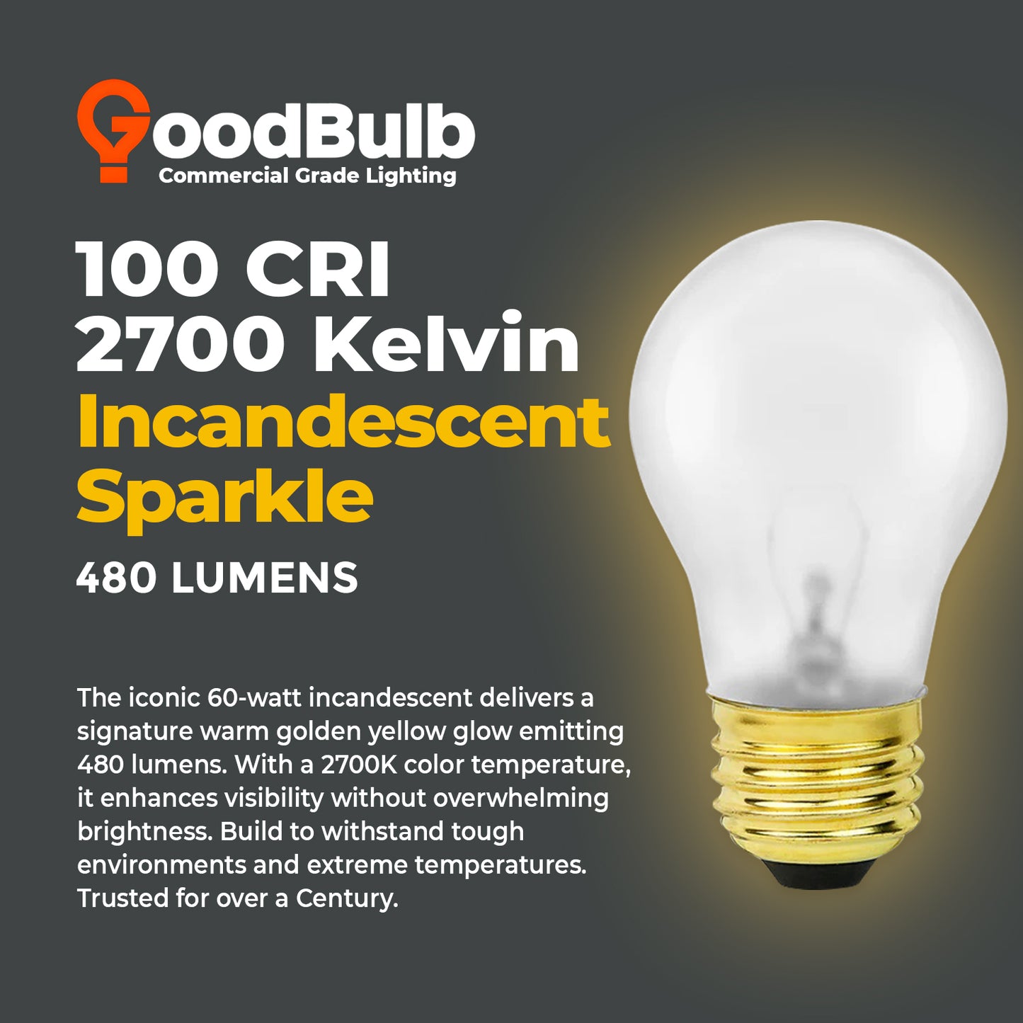 2700K warm white light output – GB60WA15E26TSG3 60W A15 incandescent bulb for cozy indoor lighting