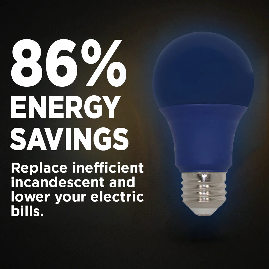 60 Watt EQUAL - 9 WATT A19 LED - E26 MEDIUM BASE - Open & Enclosed Rated - Blue