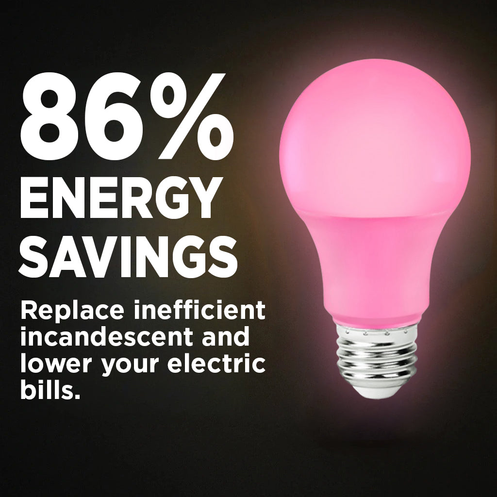 60 Watt EQUAL - 9 WATT A19 LED - E26 MEDIUM BASE - Open & Enclosed Rated - PINK