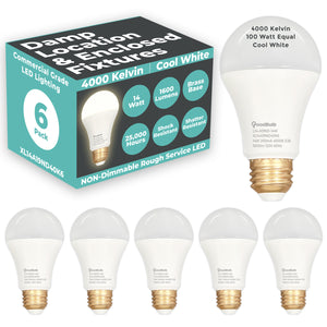 100 WATT REPLACEMENT – 14 WATT ROUGH SERVICE LED A19 – COOL WHITE – 1600 LUMENS – 4000 KELVIN – NON DIMMABLE - 25,000 HOURS - 5 YEAR WARRANTY