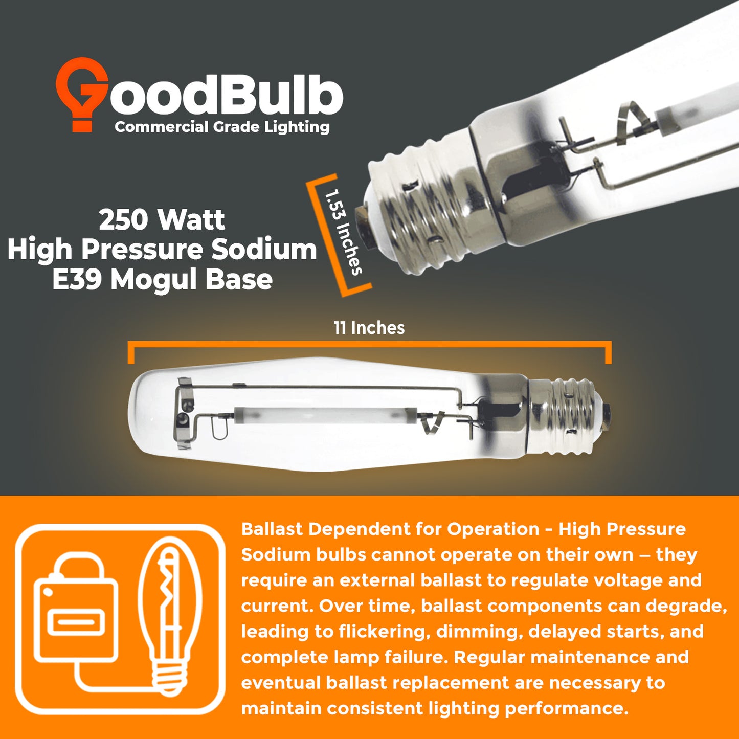 Dimensions diagram of LU250/ET18/CL/E39 250W High Pressure Sodium ED18 Bulb with E39 Mogul Base