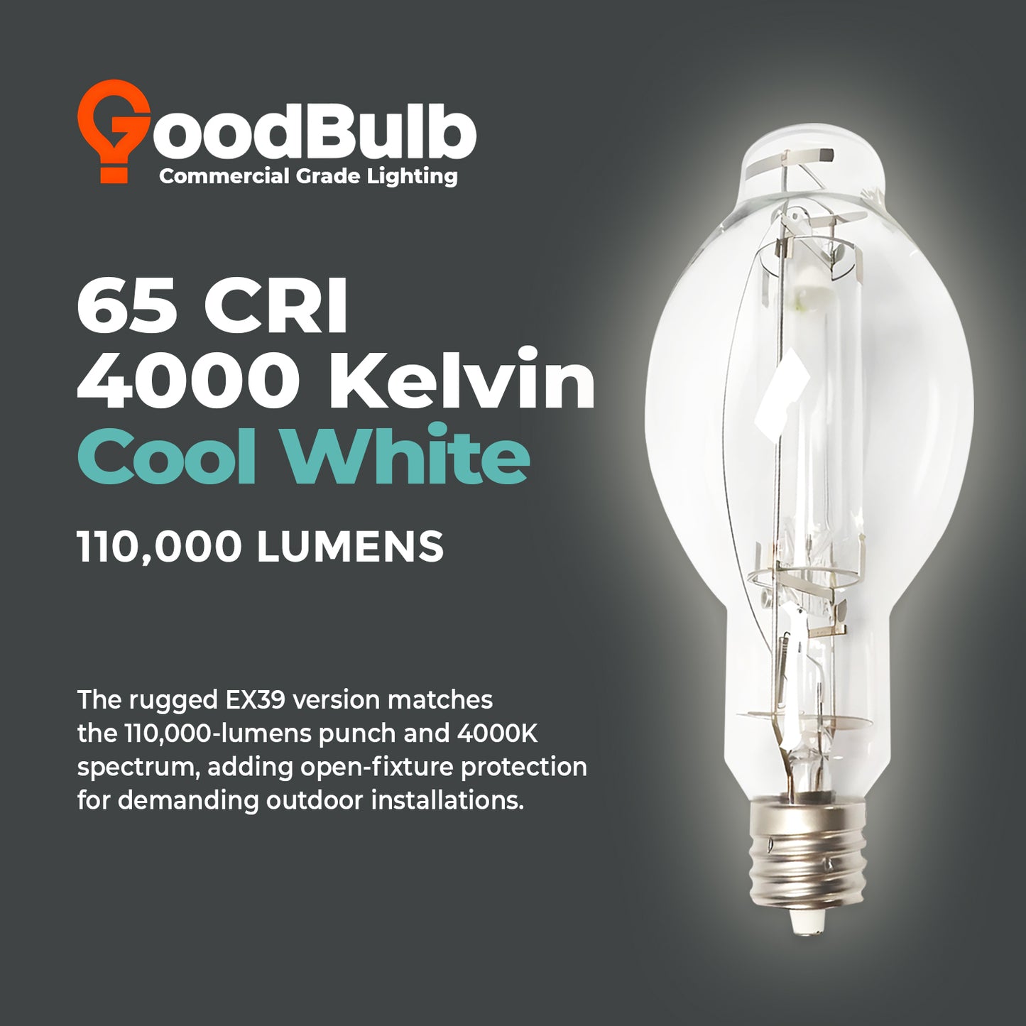 4000K bright white light color temperature of MP1000/U/MOG/EX/PS metal halide lamp for crisp industrial illumination