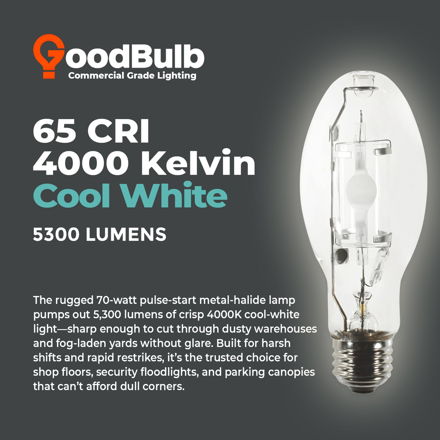 4000K cool white light color temperature of MP70/U/MED/PS metal halide HID lamp