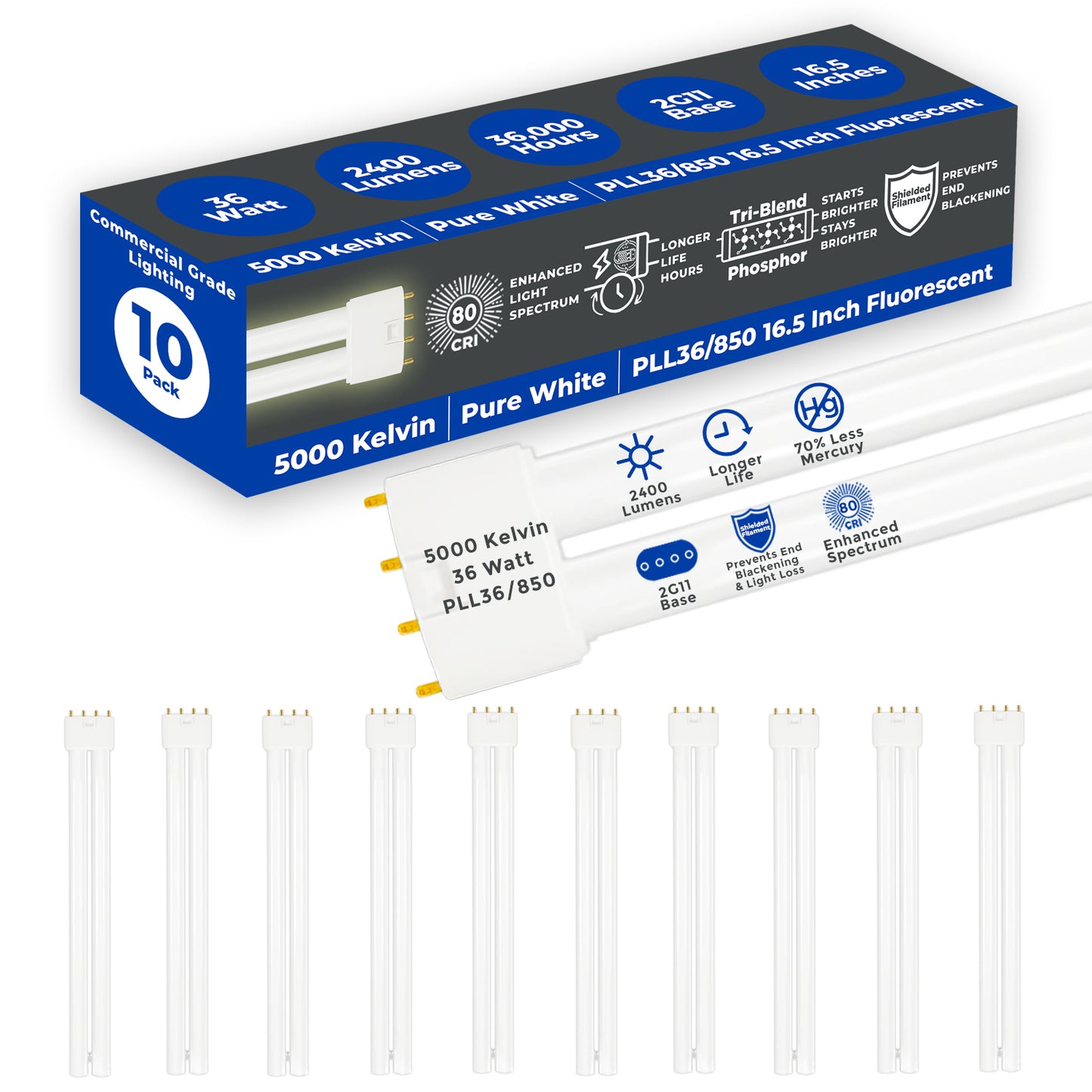 36W PLL36/850 Twin Tube CFL – Bright Daylight White 5000K Energy-Efficient Fluorescent Bulb
