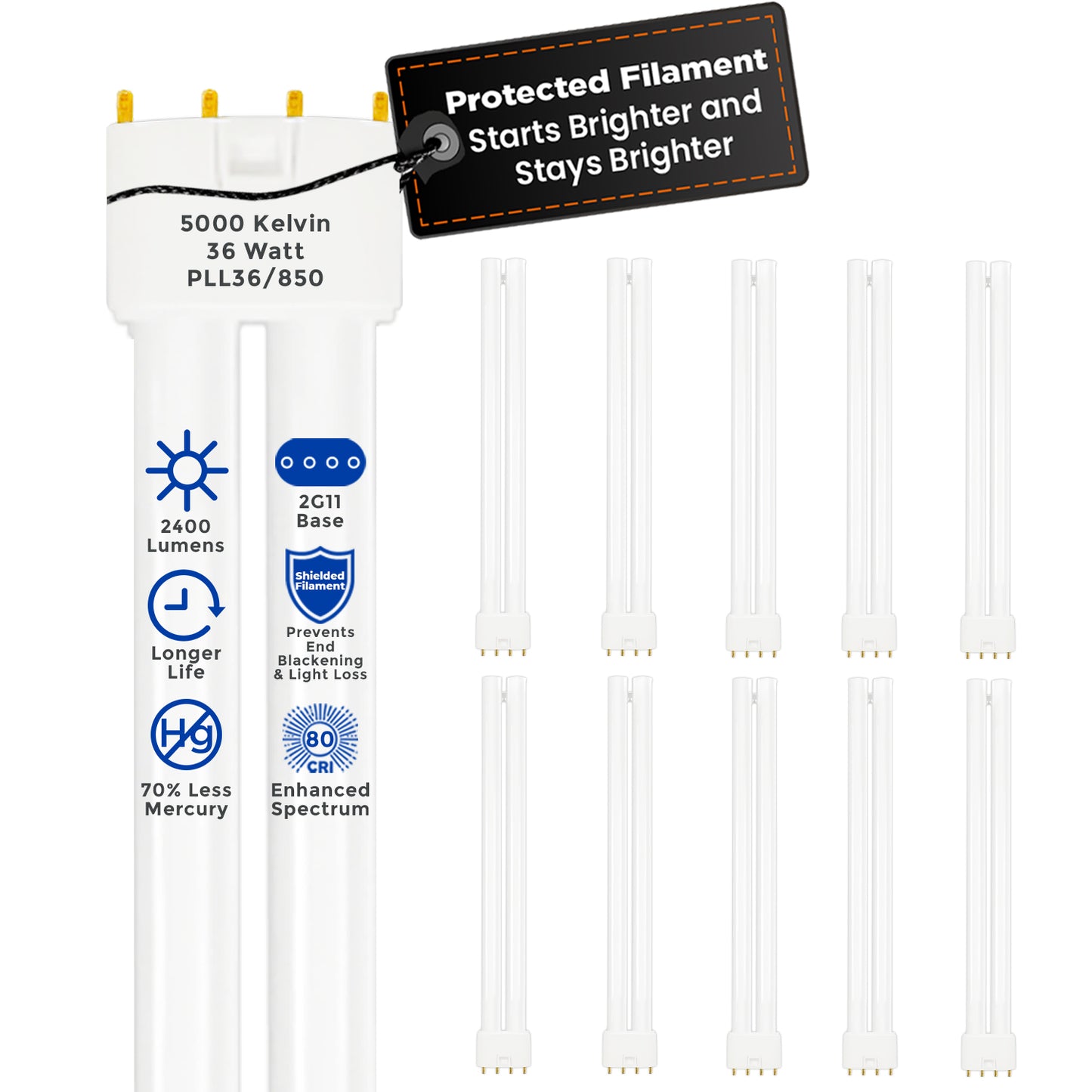 PLL36/850 36-Watt Twin Tube Compact Fluorescent Light Bulb – 5000K Daylight White 4-Pin CFL Lamp