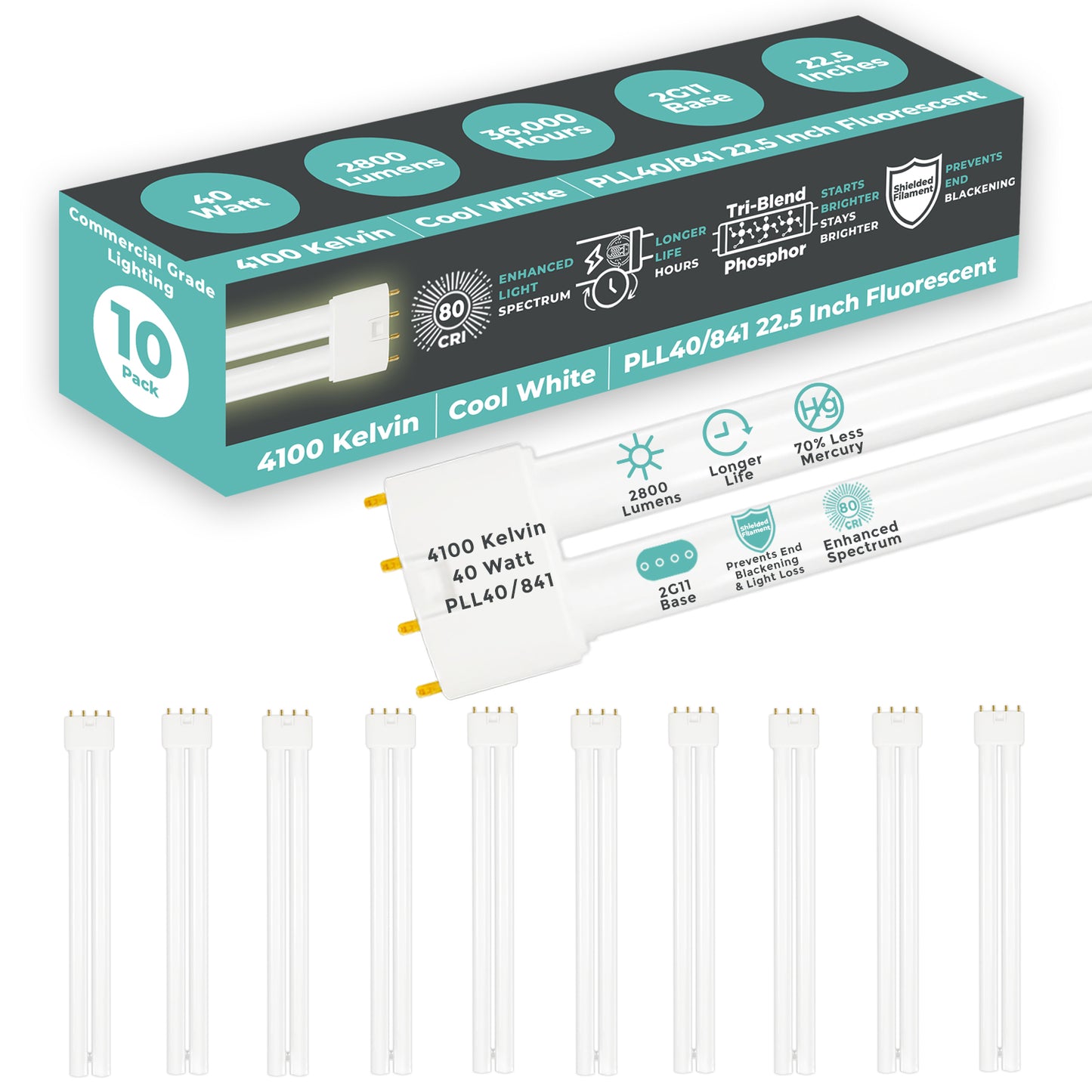 40W PLL40/841 Twin Tube Compact Fluorescent Bulb ā Cool White 4100K Energy-Efficient CFL Lamp