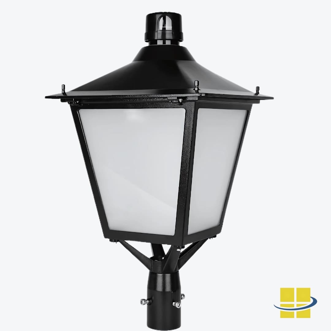 60W-50W-30W Selectable; 5000K-4000K-3000K Selectable; AC120-277V input, 3'' Tenon; Type V; Frost Glass Lampshade, DLC 5.1