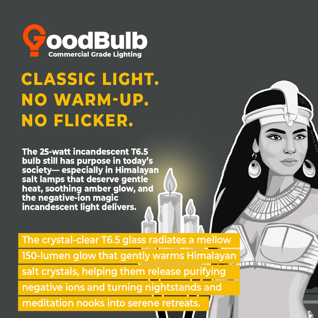 Key features of GB25WT6.5E12CL8 Himalayan salt lamp replacement bulb – 25W clear T6.5 design