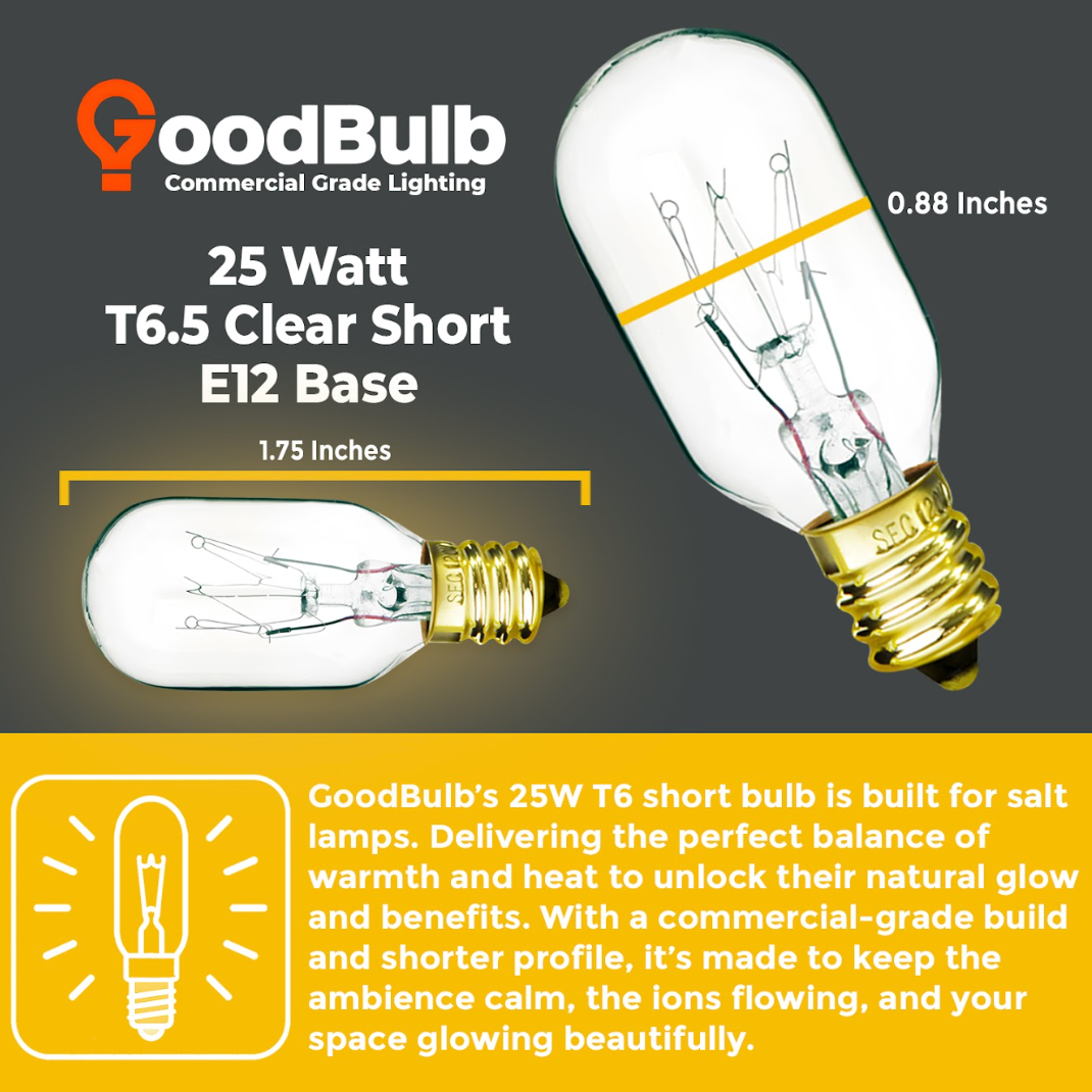 GB25WT6.5E12CL8 25W T6.5 Himalayan salt lamp bulb dimensions – E12 candelabra base