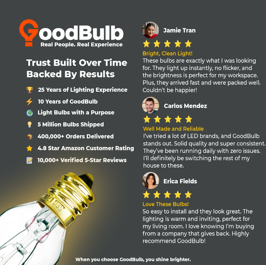 Customer review highlighting warm light and durability of GB25WT6.5E12CL8 Himalayan salt lamp bulb