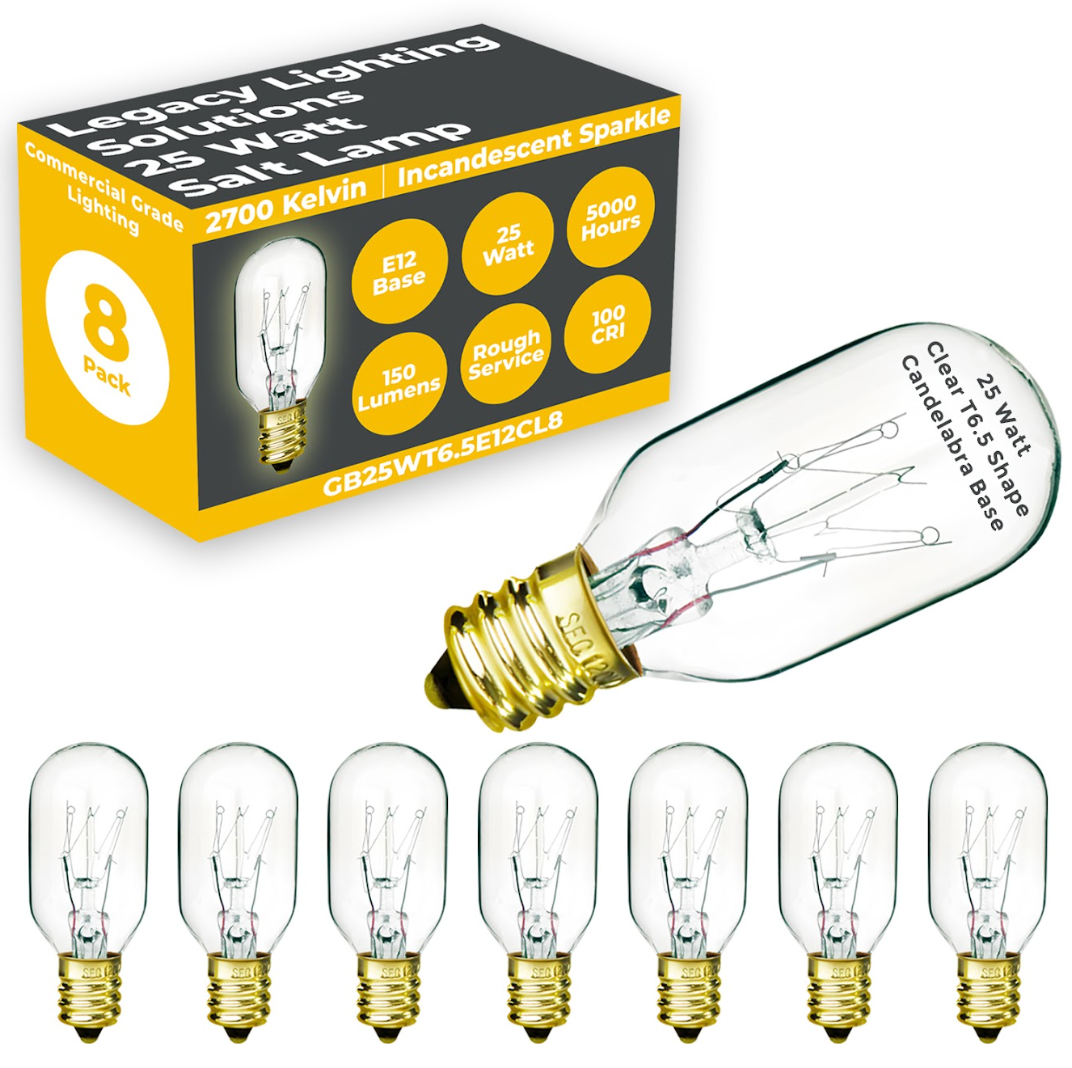 Side view of GB25WT6.5E12CL8 25-watt T6.5 clear E12 bulb for Himalayan salt lamps