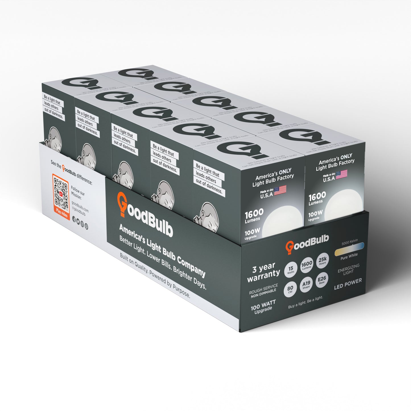 America's Only LED A19 5000K Light Bulb - 100 Watt Replacement, Long Life<br>Crisp Daylight, Bright and Powerful, Built to Last - Made in the USA