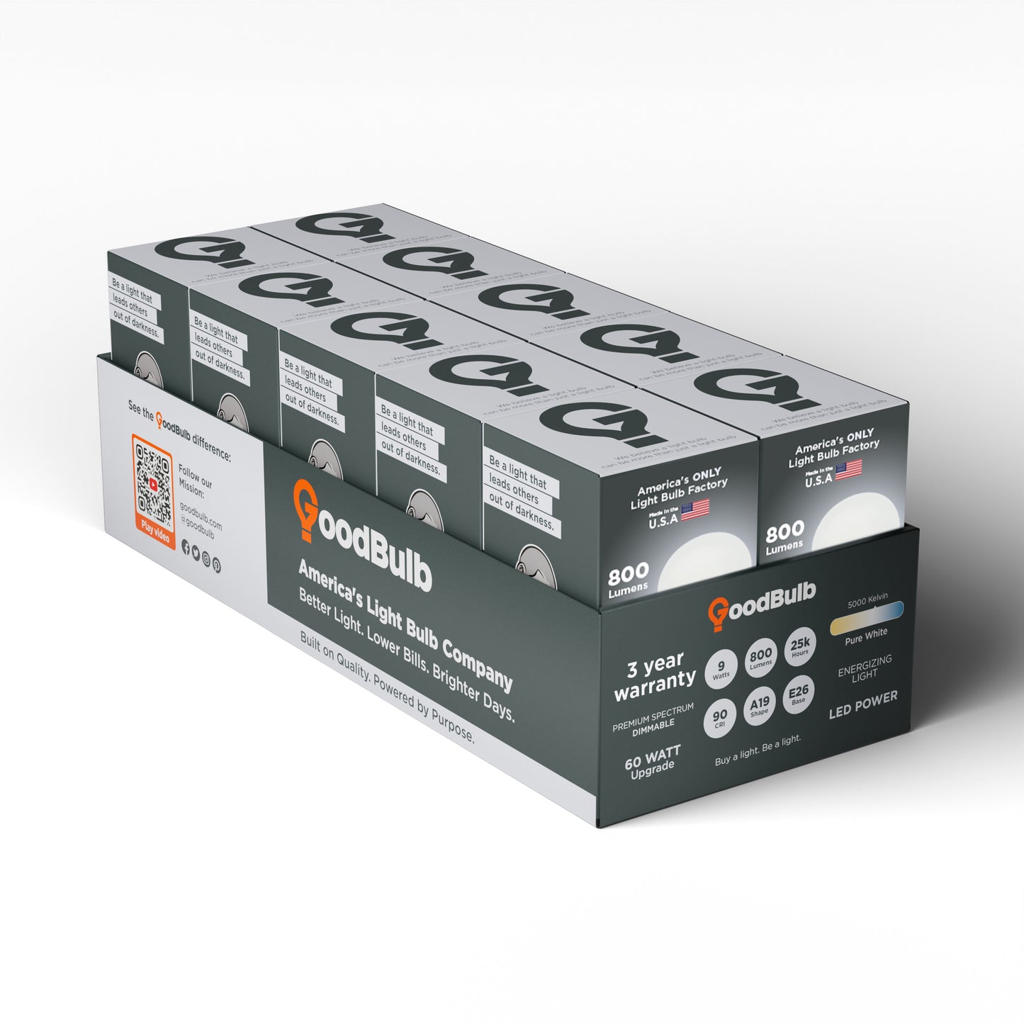 America's Only LED A19 5000K Light Bulb - Dimmable, 60 Watt Replacement<br>Crisp Daylight, True-to-Life Color, Built to Last - Made in the USA