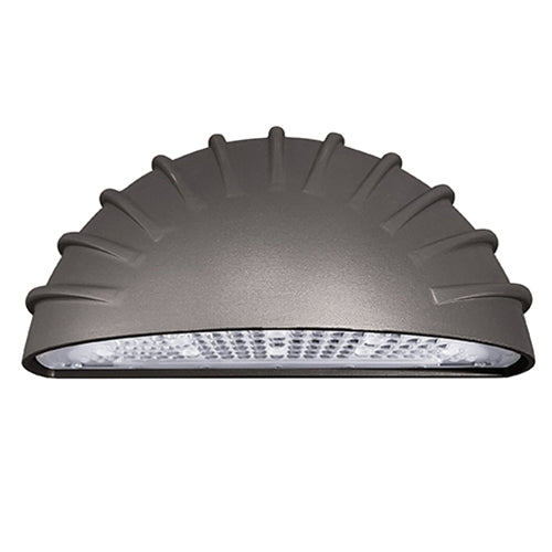 Half moon LED wall pack with a cool white illumination, 6300 lumens and can be in wet locations.