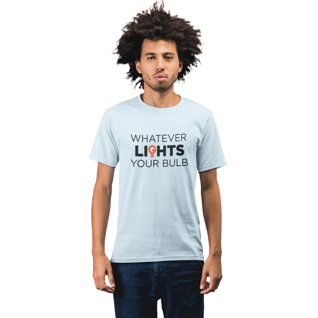 Whatever lights your bulb blue short sleeve t-shirt.