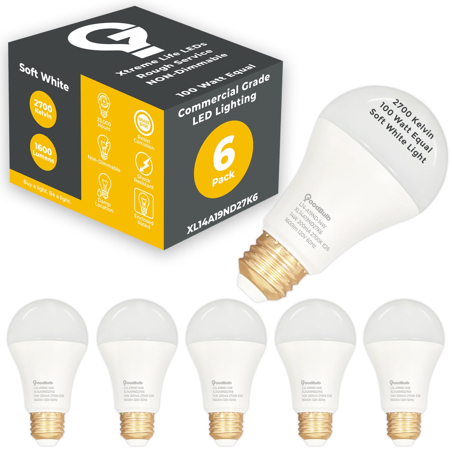 XL14A19ND27K6 LED A19 Bulb - Frosted Finish with E26 Base, 14-Watt Warm Light