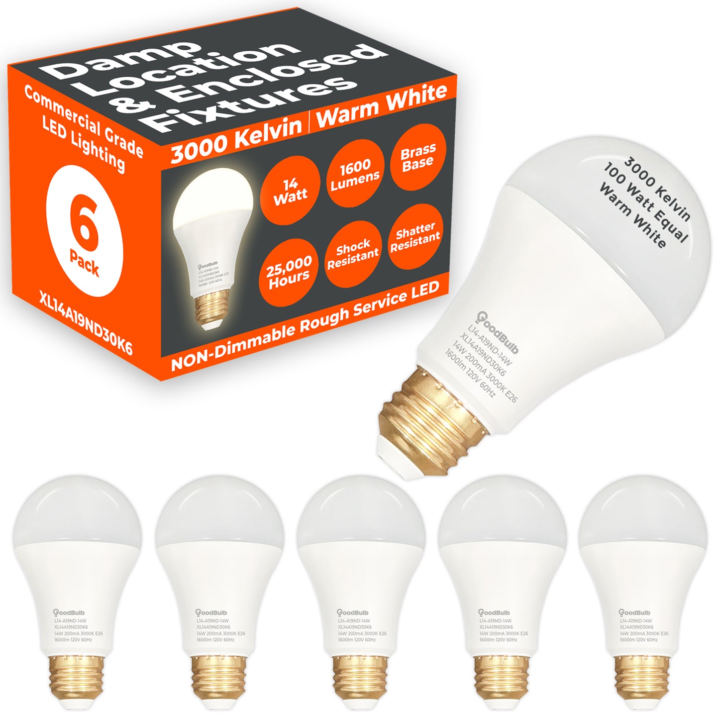 XL14A19ND30K6 14W A19 LED Light Bulb - Frosted Finish with E26 Medium Base