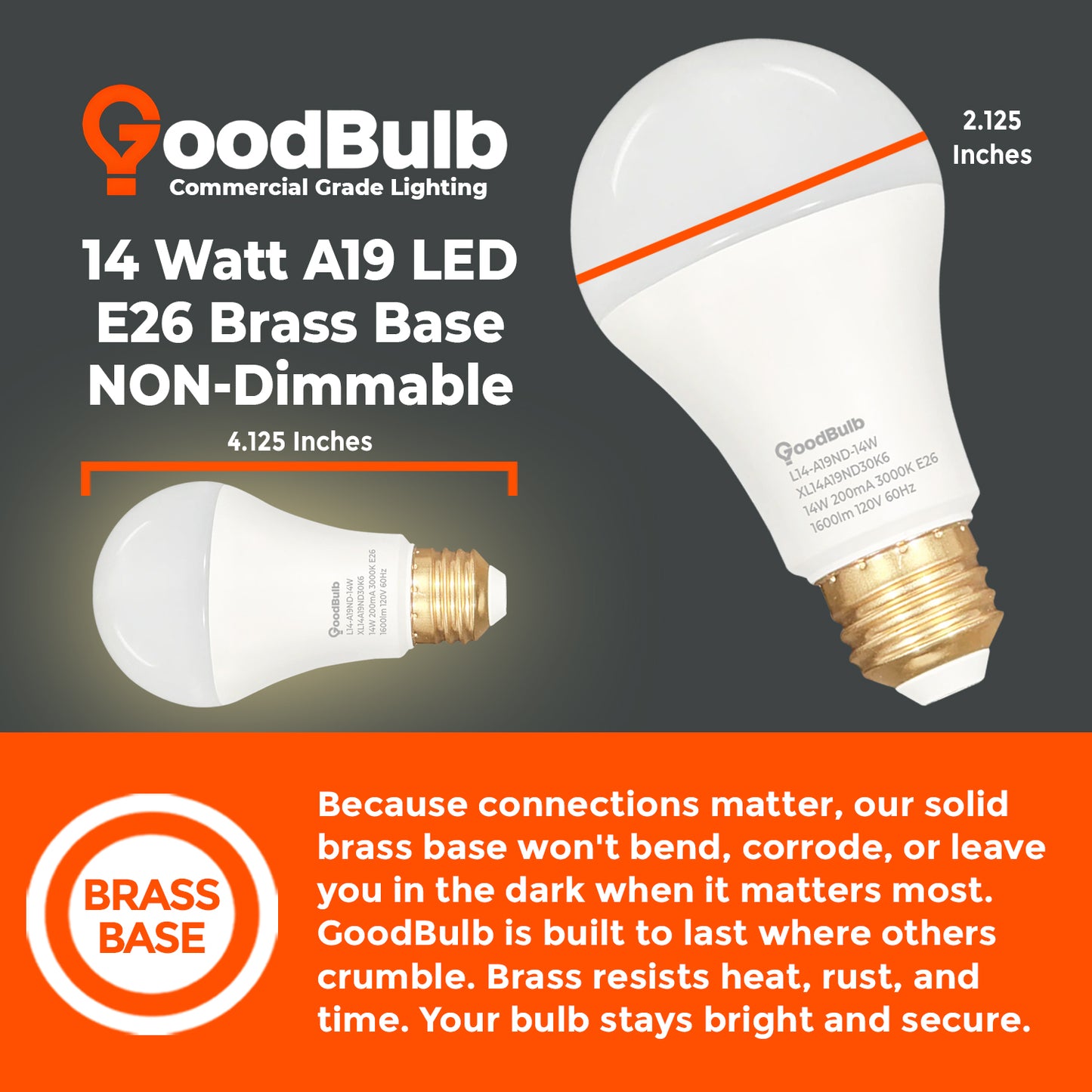 XL14A19ND30K6 A19 LED Bulb Dimensions - Height and Width Size Chart