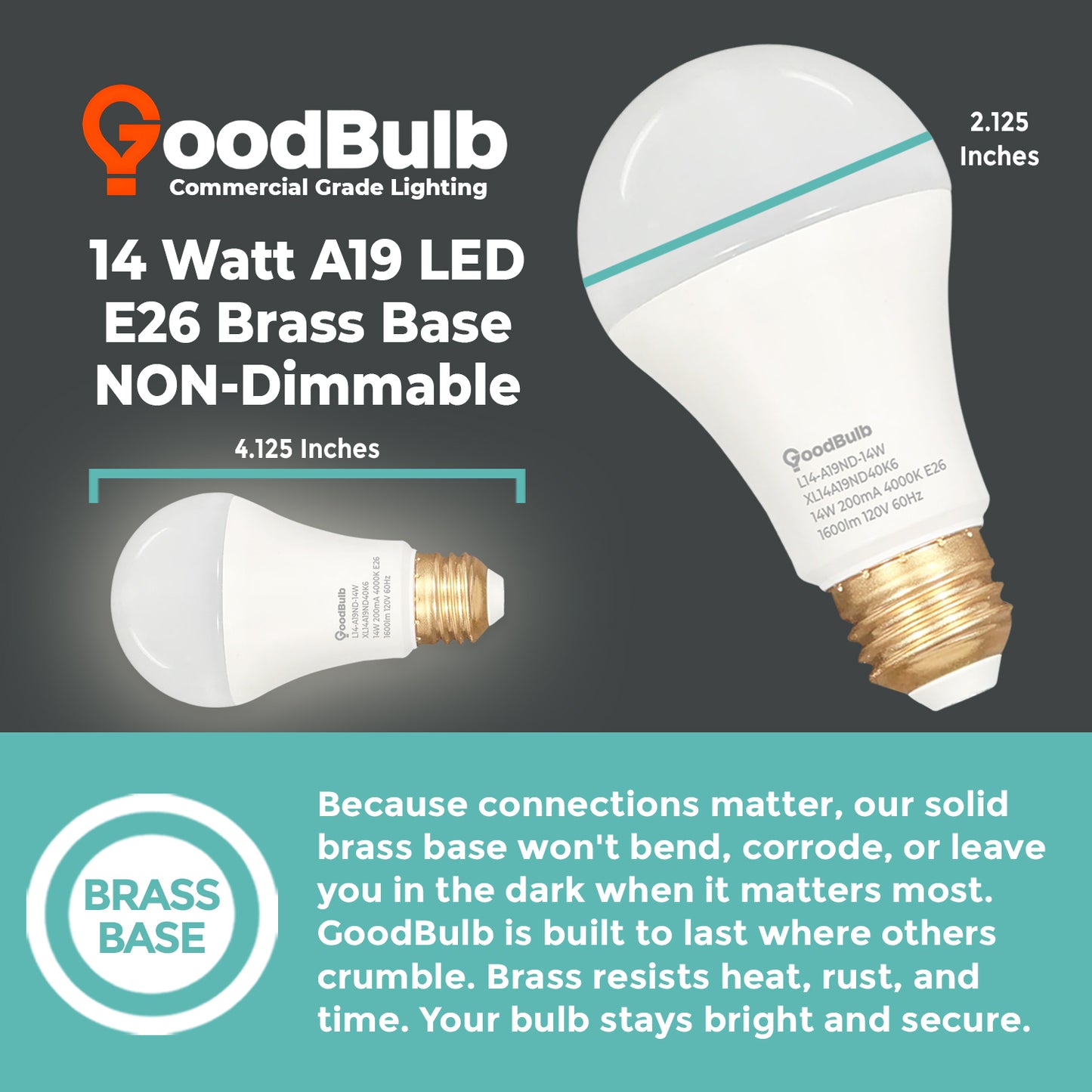XL14A19ND40K6 A19 LED Bulb Dimensions Chart - Height and Diameter