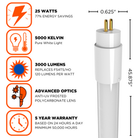 Platinum white light mercury free T5 LED tube with 3000 Lumens, and advance optics.