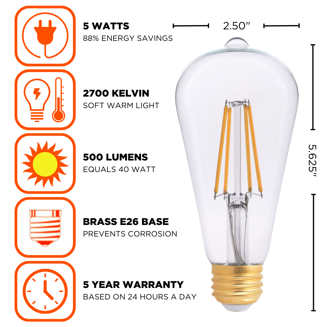 High CRI 2700k LEDs with incandescent illumination at 500 lumens while only using 5 watts of power.
