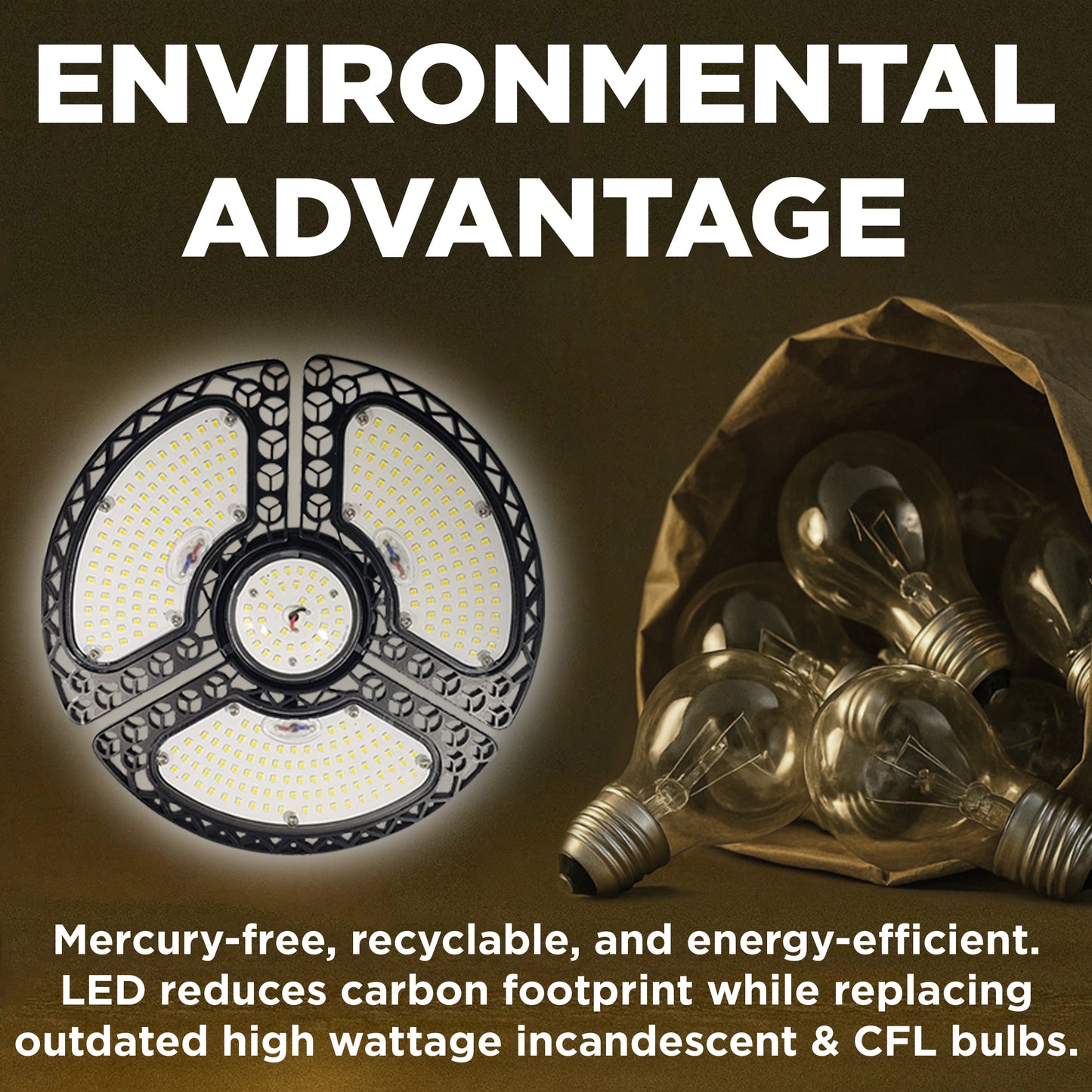 750w EQUIVALENT - 60 WATT NON-DIMMABLE LED Deformable - 84 CRI - PLATINUM PURE WHITE - 8400 LUMENS - 6000 KELVIN - ROUGH SERVICE - 50,000 HOURS & 5 YEAR