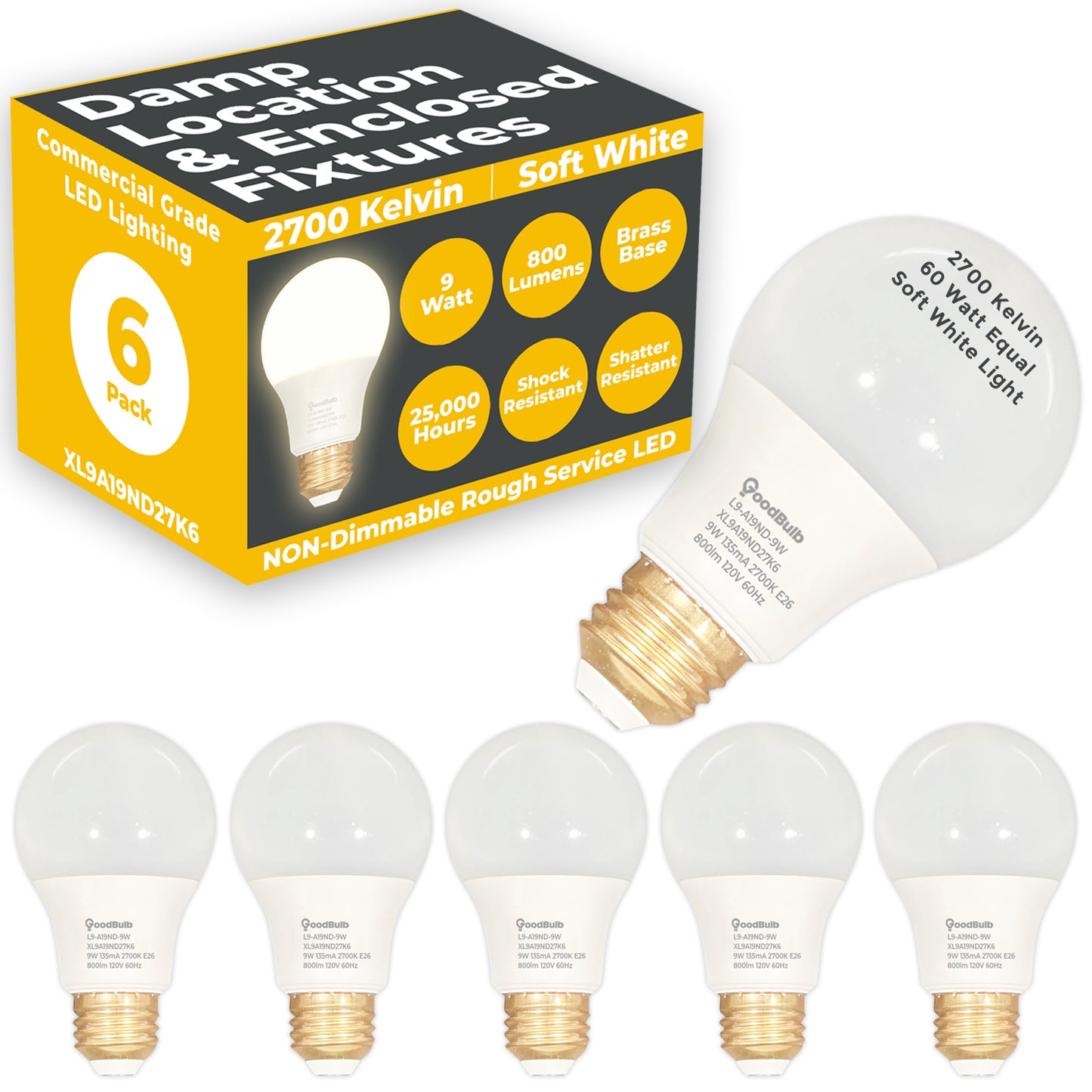 Side View of XL9A19ND27K6 LED A19 Bulb - Medium E26 Base - Frosted Finish