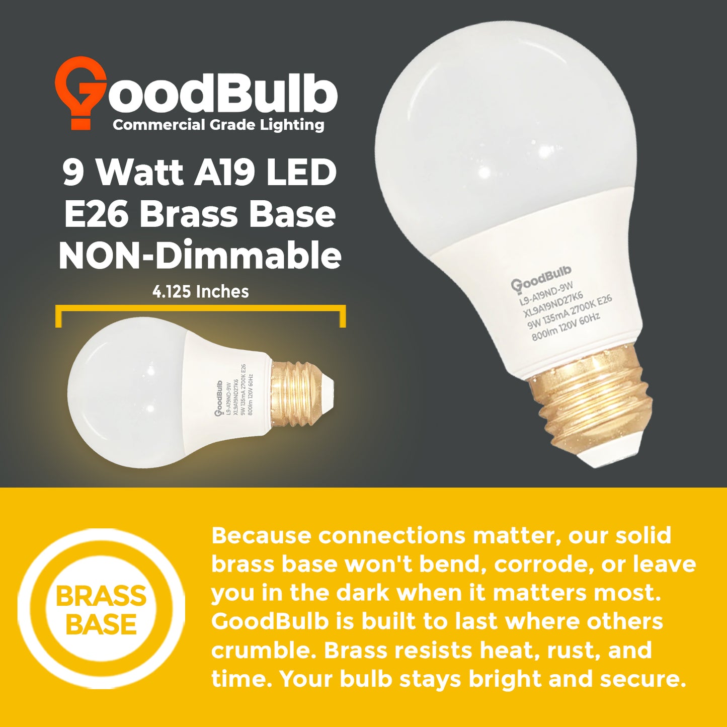 Size Chart for XL9A19ND27K6 LED A19 Bulb - 4.2 Inches Tall, 2.4 Inches Wide