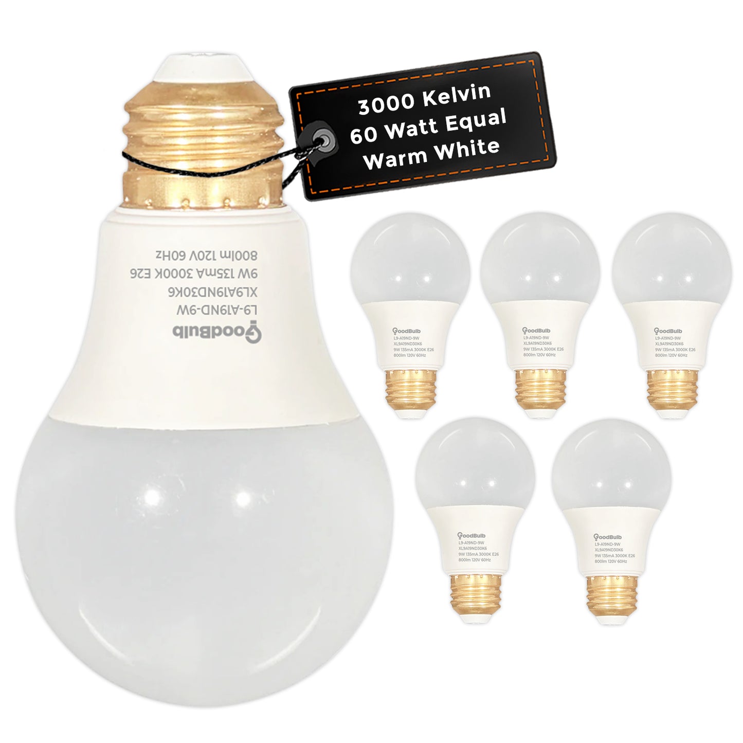 XL9A19ND30K6 LED A19 Light Bulb - 9W 3000K Bright White - 60W Equivalent