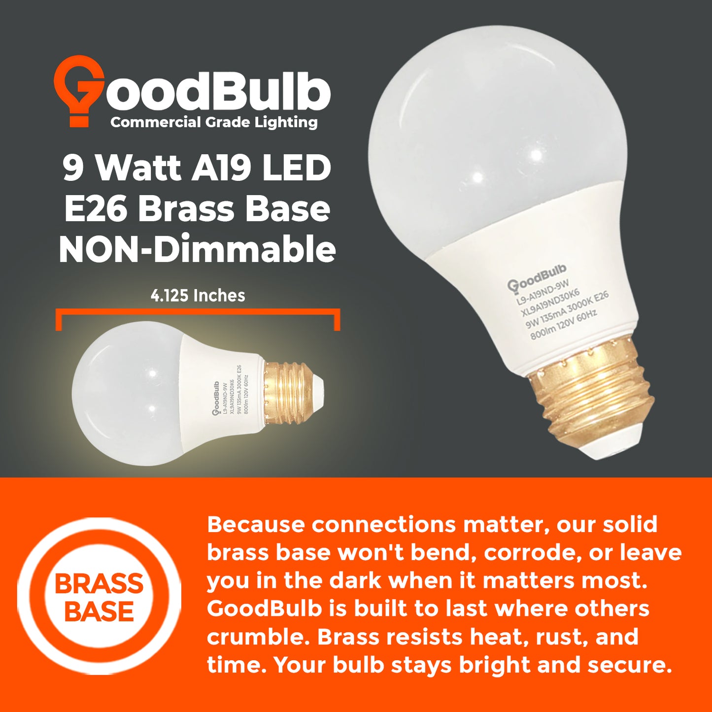 XL9A19ND30K6 LED A19 Bulb Dimensions - 9 Watt, Standard A19 Shape