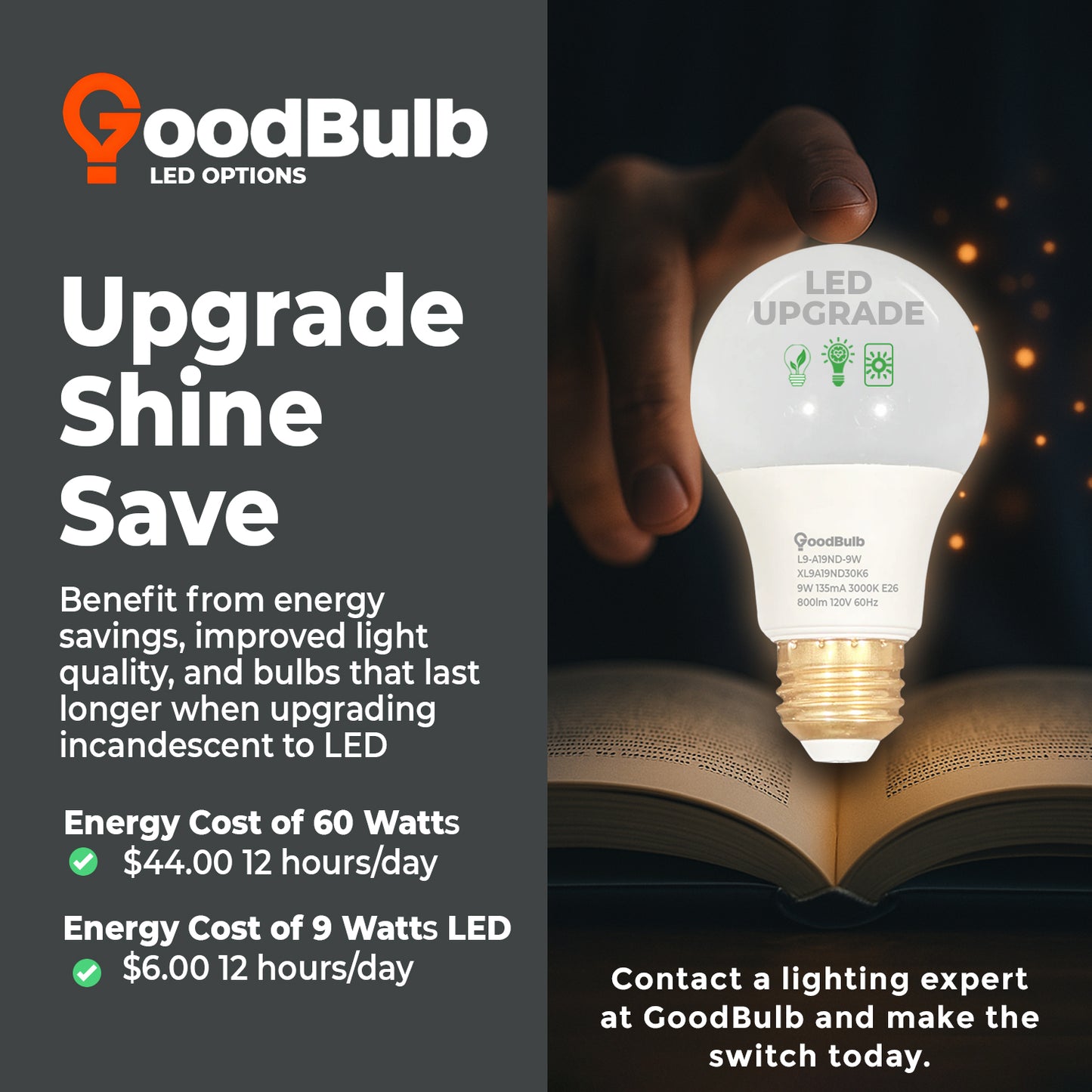 Energy Savings Chart - XL9A19ND30K6 LED vs 60W Incandescent Comparison