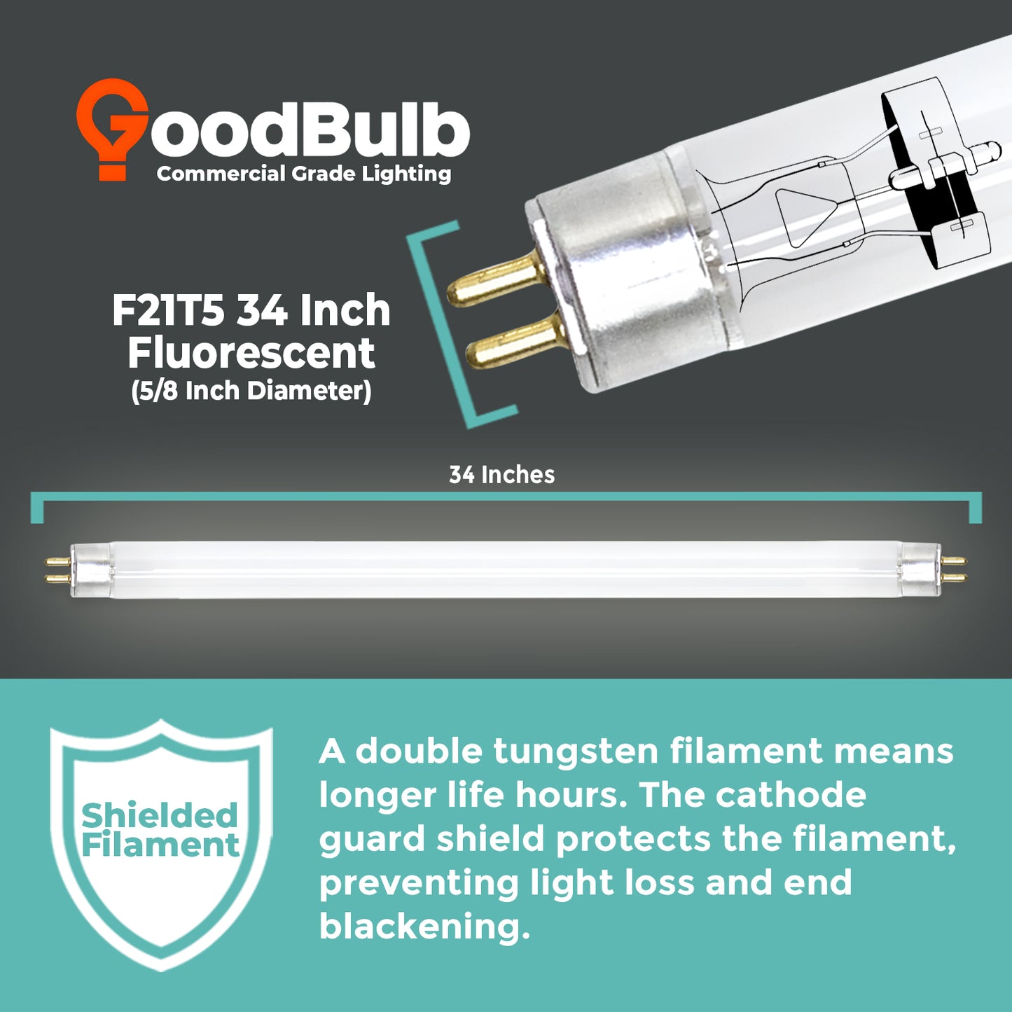 F21T5/841 - 21 Watt 34 Inch T5 Fluorescent Light Bulb - 4100K Cool White - 2100 Lumens - 36,000 Hours
