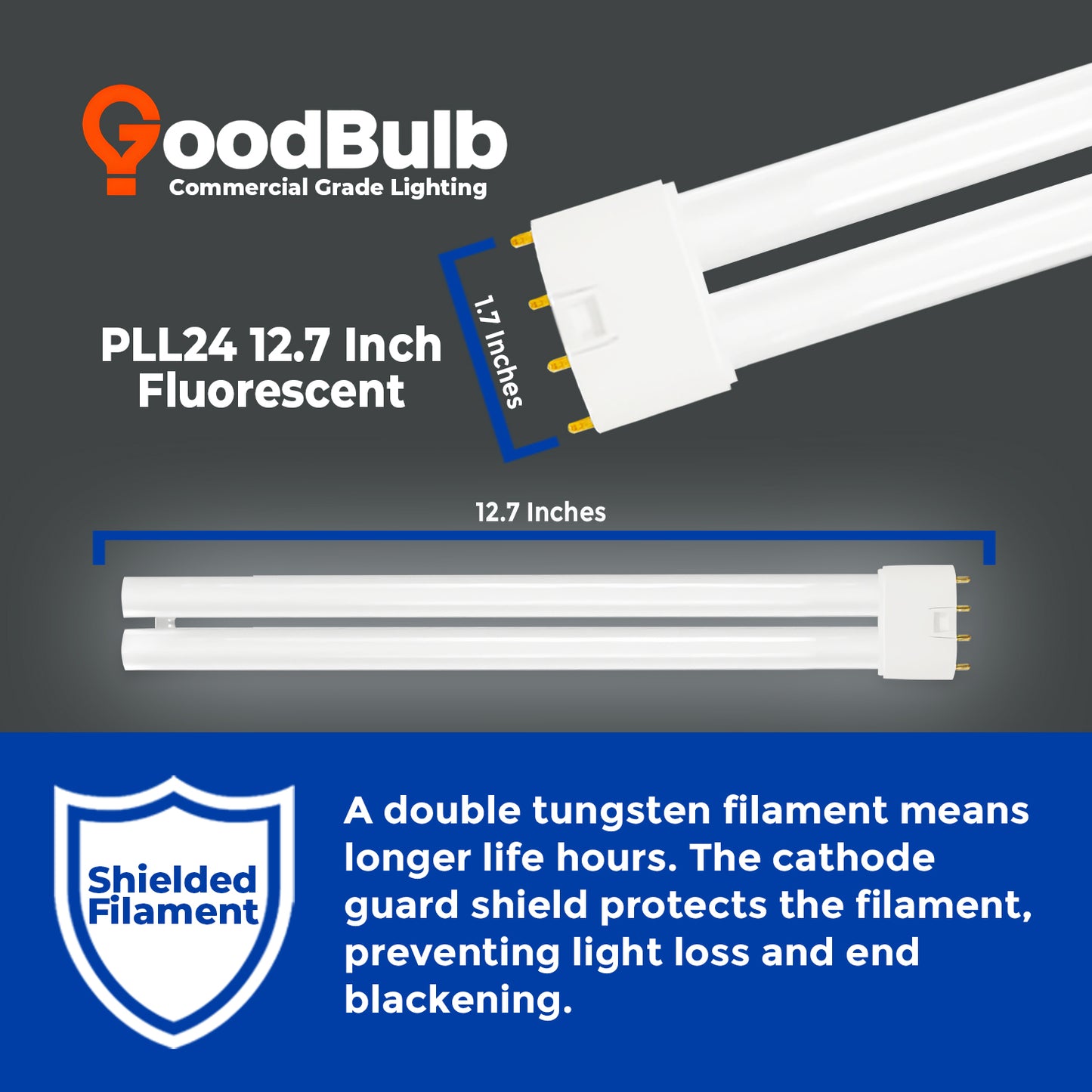 PLL24/850 - 24 Watt - 12.7 Inch Twin Tube CFL - 4-pin 2G11 Base - 5000K Pure White 1500 Lumen - 36,000 Life Hours