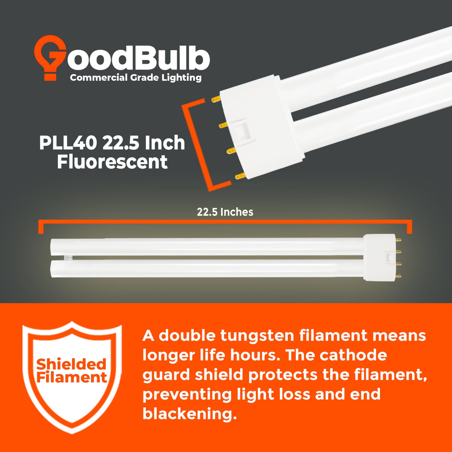 PLL40/830 - 40 Watt - 22.5 Inch Twin Tube CFL - 4-pin 2G11 Base - 3000K Warm White 2800 Lumen - 12000 Life Hours