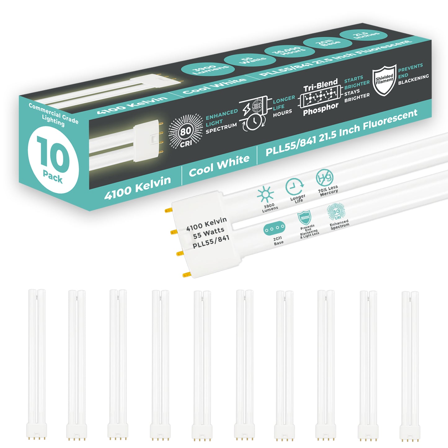 PLL55/841 - 55 Watt - 21.2 Inch Twin Tube CFL - 4-pin 2G11 Base - 4100K Cool White 3,900 Lumen - 36,000 Life Hours
