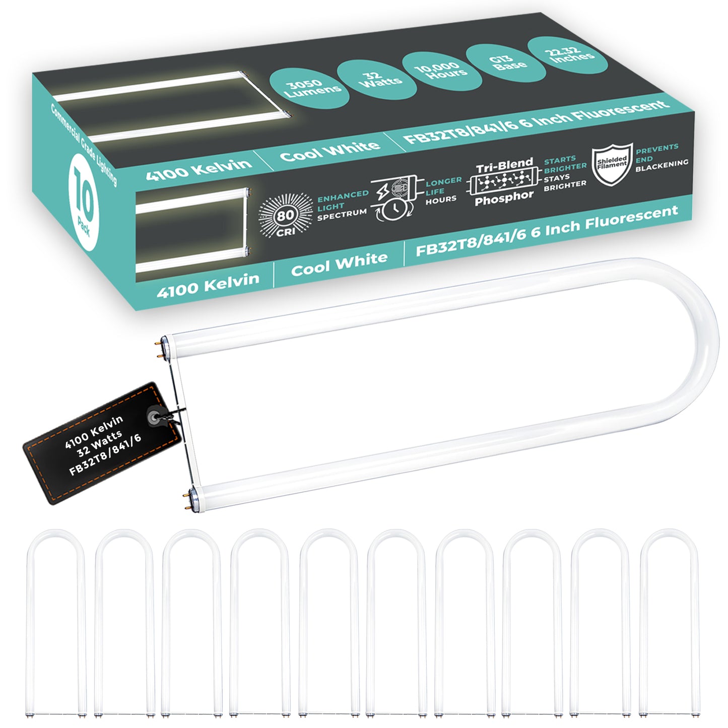 FB32T8/841/6 - 32 Watt 6 Inch T8 Fluorescent U-Bend Light Bulb - 4100K Cool White - 3050 Lumens