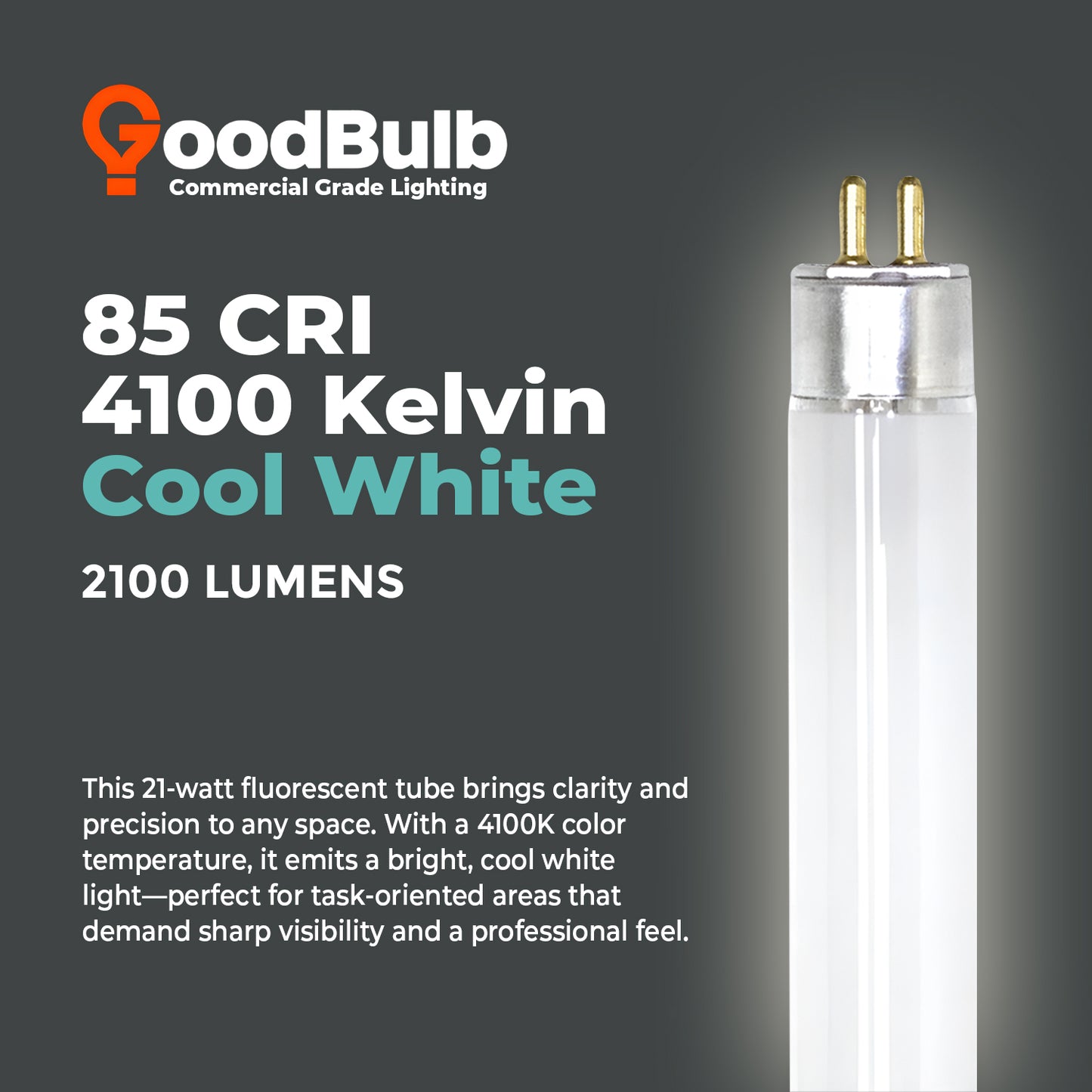 F21T5/841 - 21 Watt 34 Inch T5 Fluorescent Light Bulb - 4100K Cool White - 2100 Lumens - 36,000 Hours