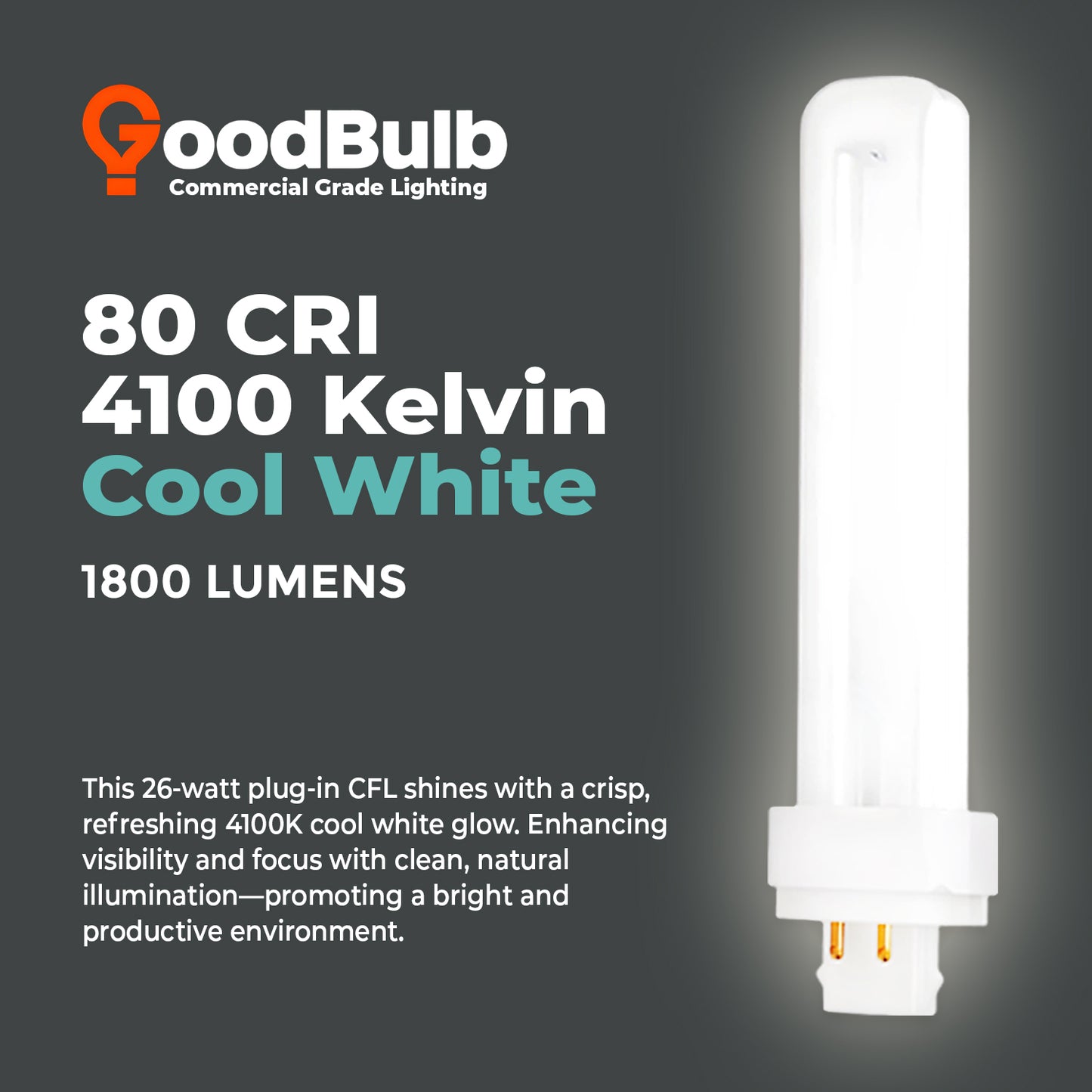 26 Watt CFL Light Bulbs - 4100K Cool White - 4 Pin G24Q-3 - 26W 1800 Lumens - Double Tube Compact Fluorescent Light Bulbs Plug-in
