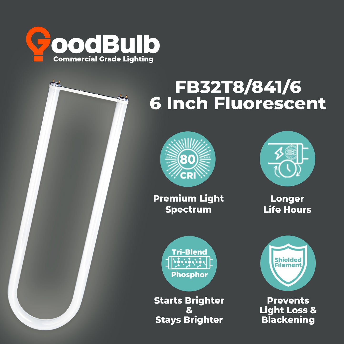 FB32T8/841/6 - 32 Watt 6 Inch T8 Fluorescent U-Bend Light Bulb - 4100K Cool White - 3050 Lumens