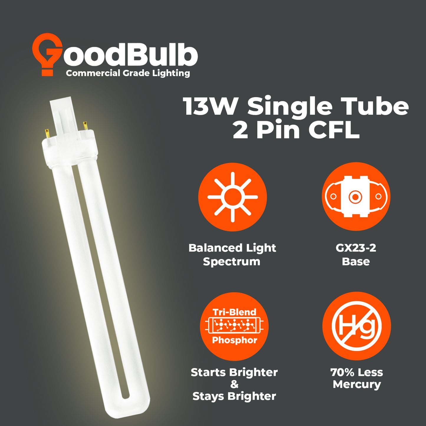 13 Watt CFL Light Bulbs - 2 Pin GX23 Base 3000K Warm White - 13W High Output 900 Lumens - Single Tube Compact Fluorescent Light Bulbs Plug-in - 10 Pack