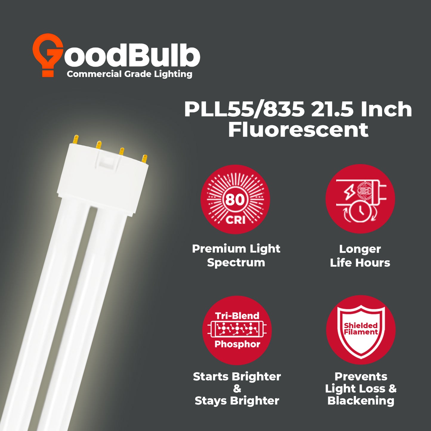 PLL55/835 - 55 Watt - 21.2 Inch Twin Tube CFL - 4-pin 2G11 Base - 3500K Neutral White 3,900 Lumen - 36,000 Life Hours
