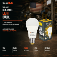 GoodBulb Soft White 2700K A19 LED bulb, made in USA, Fargo North Dakota